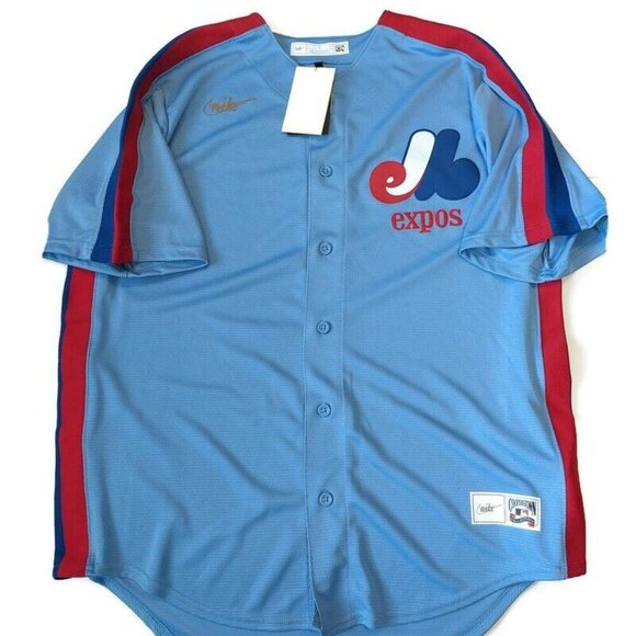 Nike Montreal Expos Full Button Jersey Mens Size L Cooperstown Collection Blue - Picture 1 of 8
